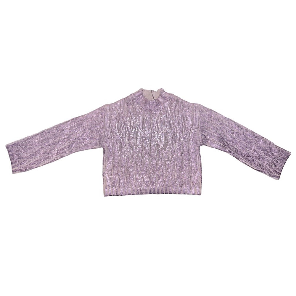 Zara Girls Lilac Sparkle Knit Cable Knit Mock Neck Cropped Sweater‎ Size 11-12